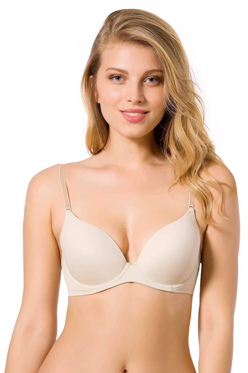 ستيان بدون دعم ببطانة دقيقة مع أكواب فارغة لون بيج | 7010 مصنوعة من 85% بوليستر و15% إيطان، تصميم عصري ومريح لجميع الملابس