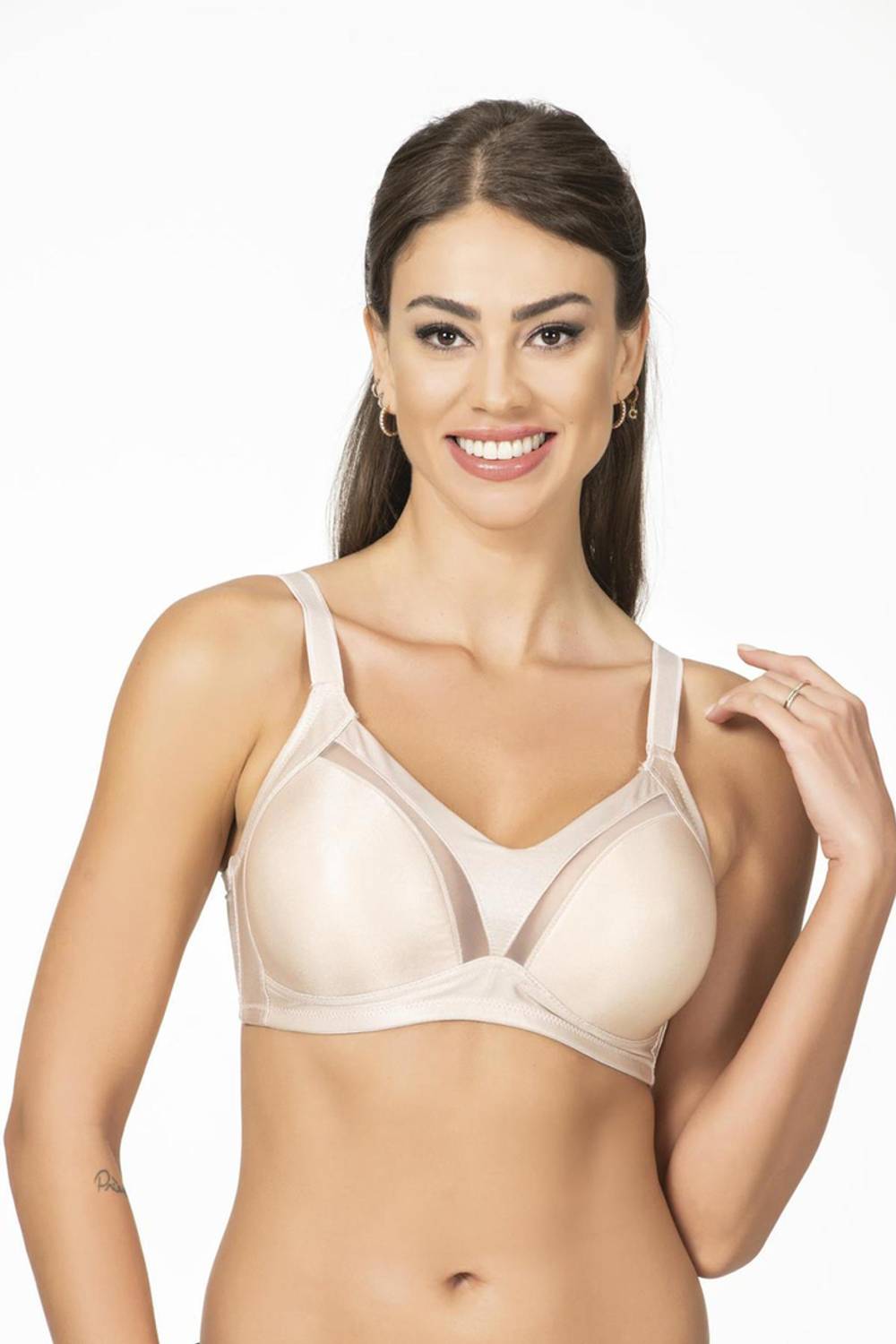 Минимизирующий бюстгальтер без поддержки и косточек с прозрачными вставками, широкими бретелями и комфортной посадкой, Размеры: 85B, 90B, 95B, 100B