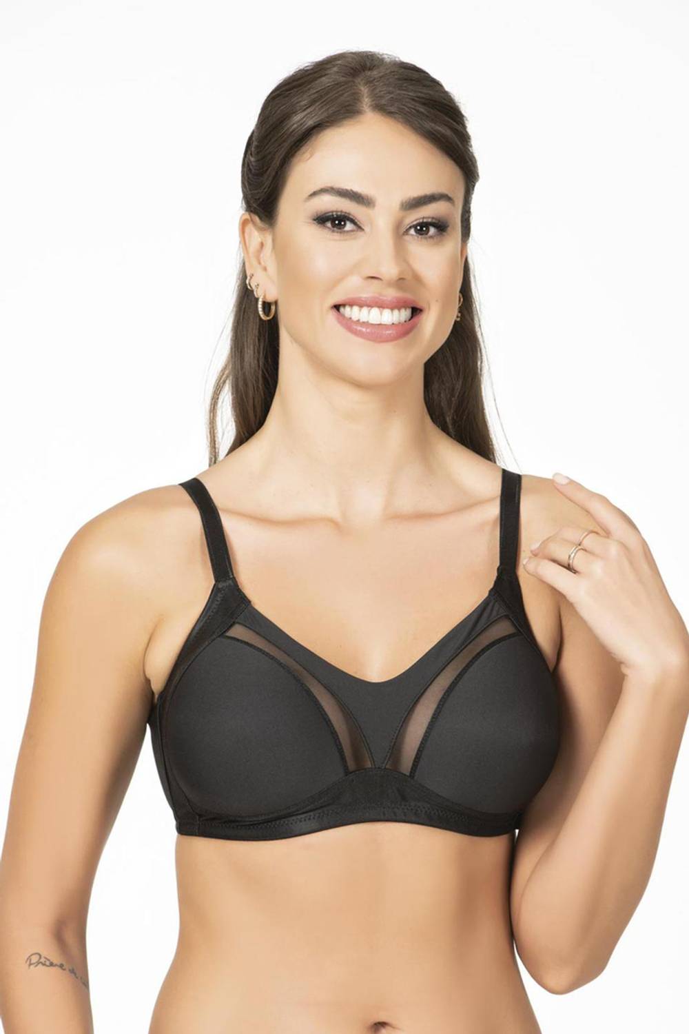 Минимизирующий бюстгальтер без косточек с прозрачной сеткой, широкими бретелями для женщин, черный, размеры 85B, 95B, 100B, 85C, 95C, 90B, 90C