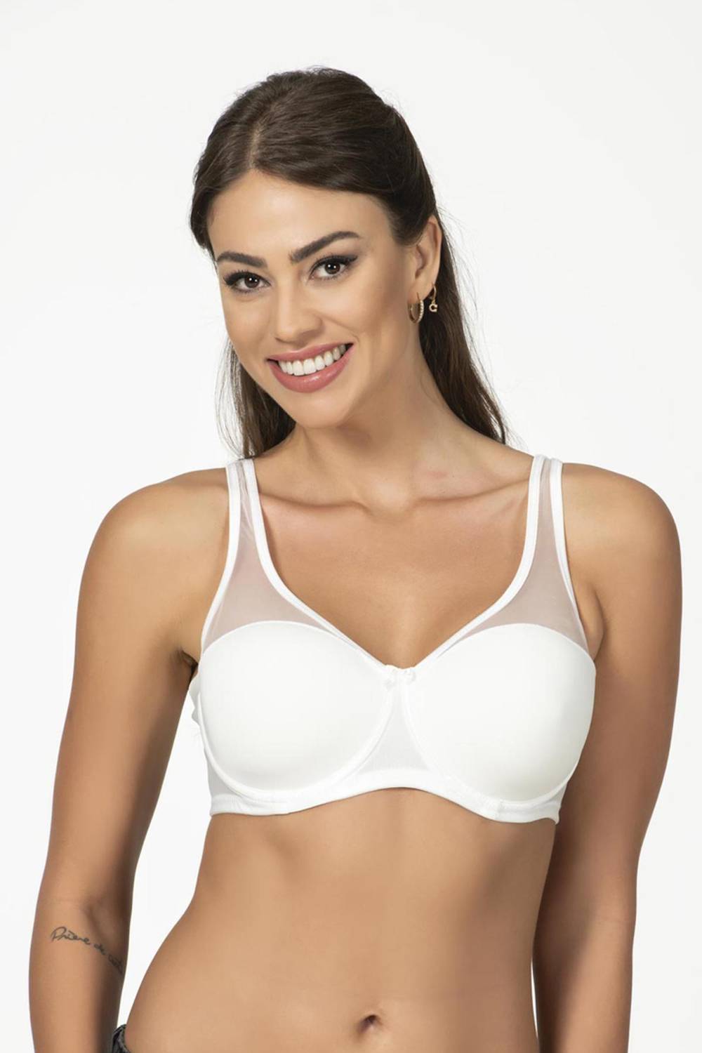 صدرية مرفوعة بدون دعم بنمط شبكة تفاصيل مثيرة - لون بيج 704  بتصميم خاص لتصغير المقاس ودعم طبيعي مع ألياف مريحة