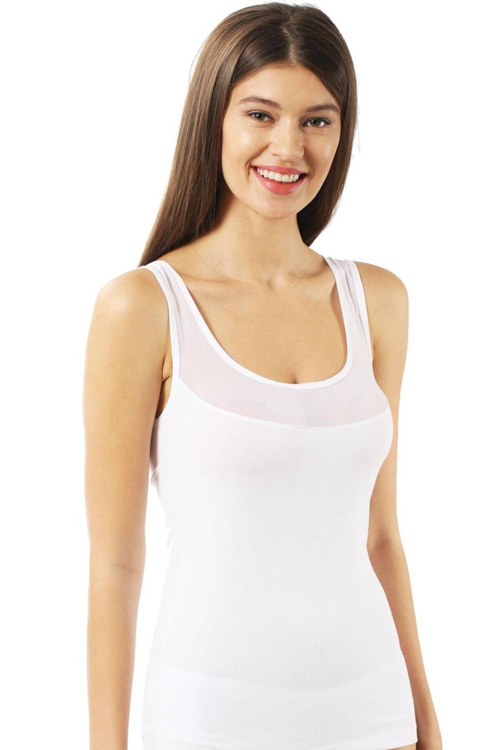 Жіночий атлет з бавовни та еластану, товсті бретелі, мереживні деталі, білий, розміри XL, L, M