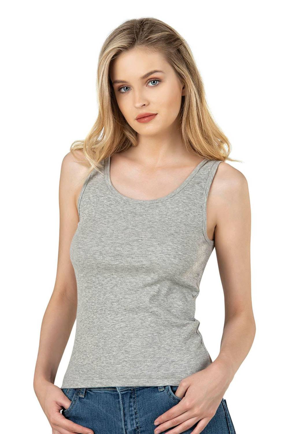 Жіноча бавовняна толстовка з широкими бретелями сірого меланжу, моделі Fitilli, розміри S, M, L, XL