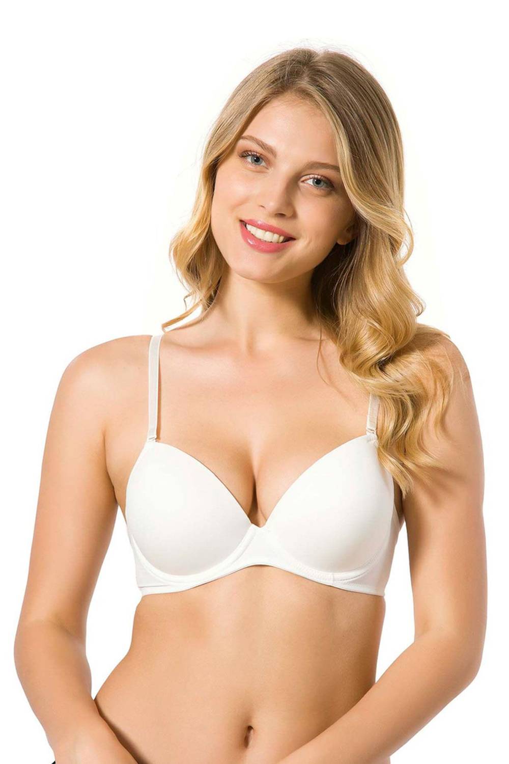 Силиконовый бюстгальтер без косточек с микро покрытиями, цвет экрю, размеры 75, 80, 85, 90