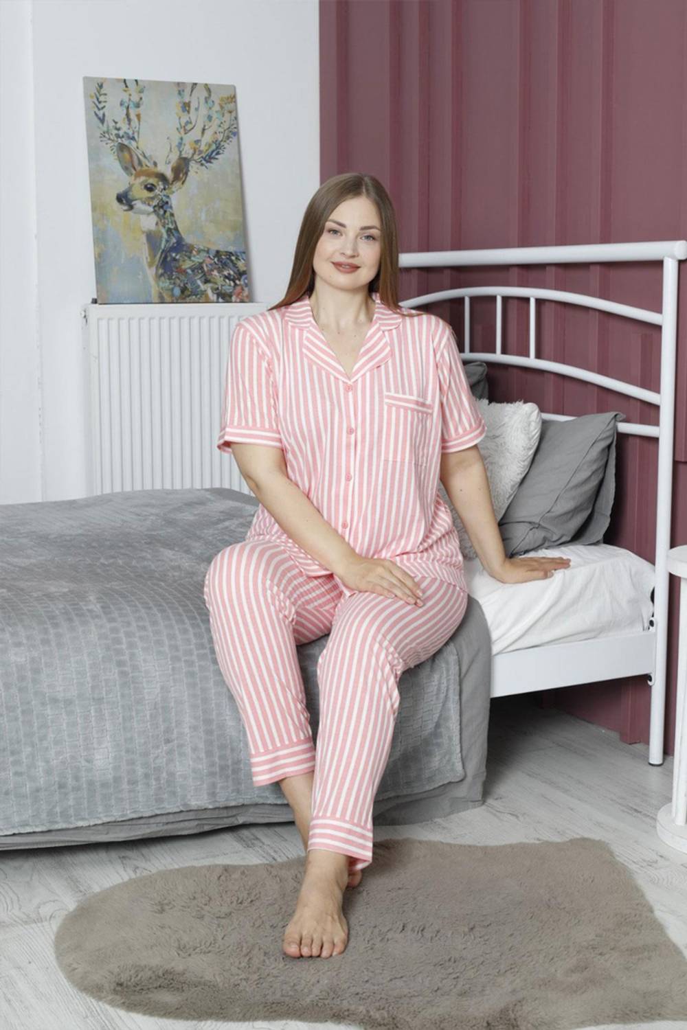 Молодежный хлопковый пижамный комплект с кнопками спереди, размеры S/M, L, XL, XXL