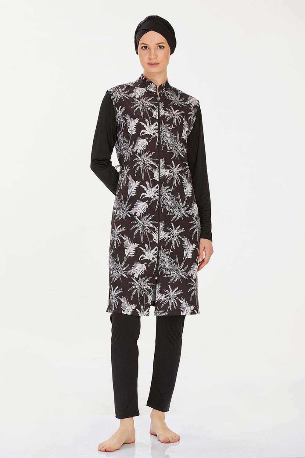 Жіночий розтягуючий купальник з довгими рукавами та принтом, застібка на блискавці, розміри S та XL