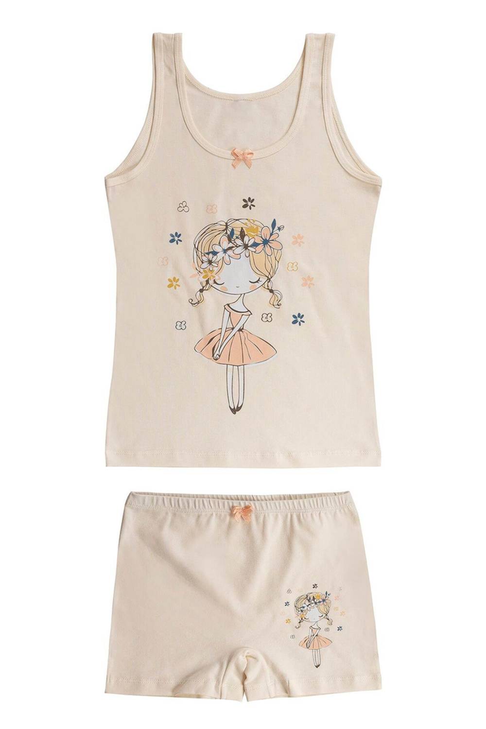 Набір жіночої нижньої білизни: бавовняна футболка з принтом та шорти для дівчаток, розміри 3-4, 5-6, 7-8, 9-10, 11-12 років
