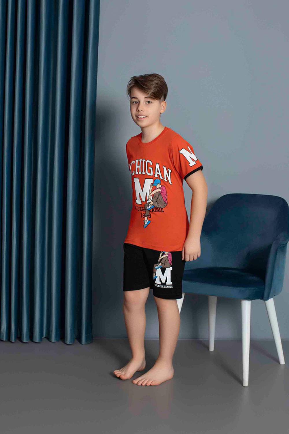 Капри с коротким рукавом для мальчиков | Оранжевый, размер 6-11 лет