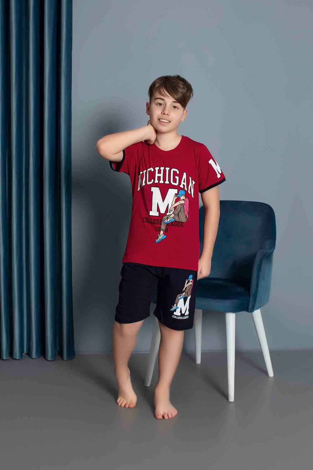 طقم بيجاما قصير الأكمام للأطفال الصboys مع شورت بلون بورودو مقاس 11/12 من العلامة التجارية Underwear