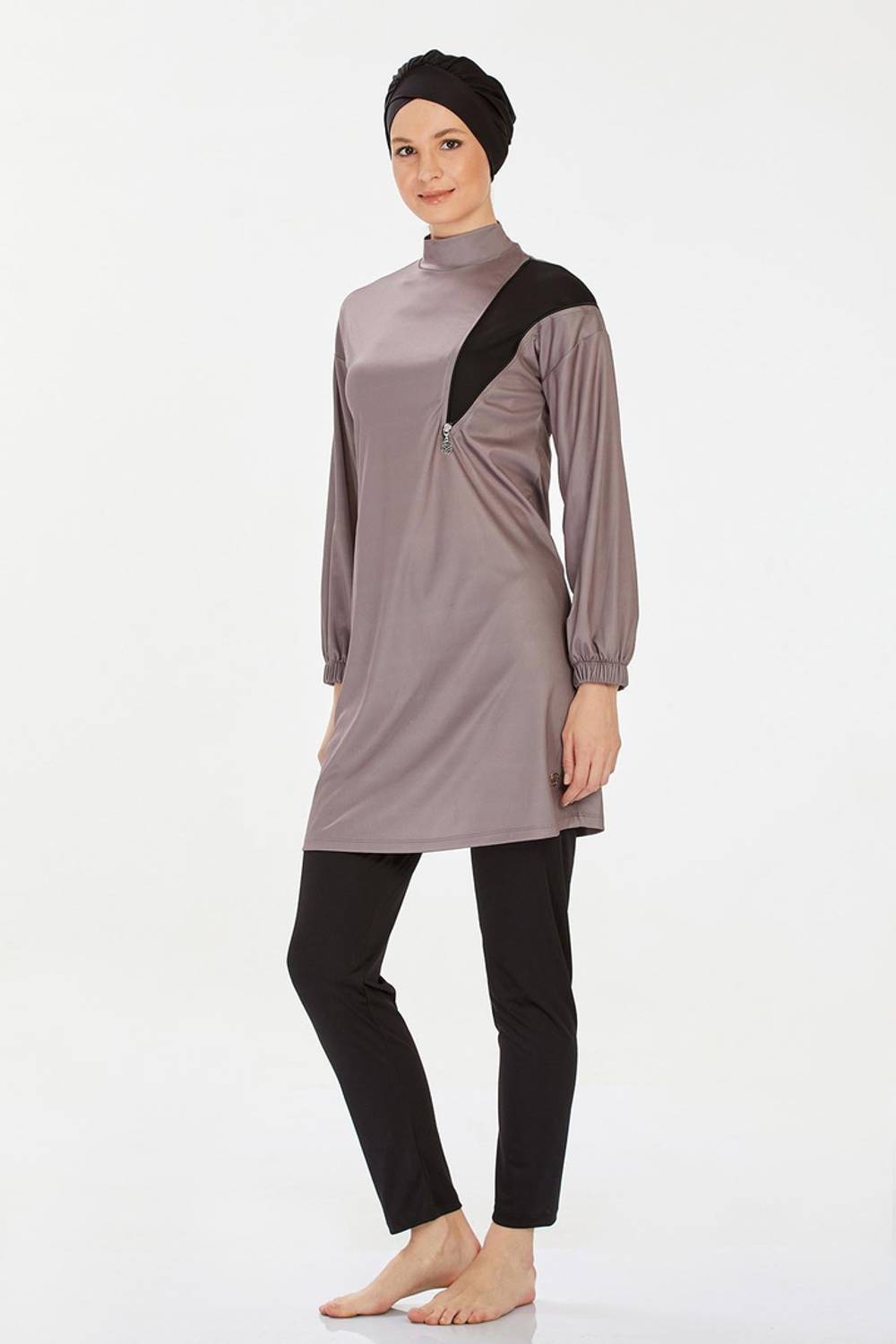 Женский длинный рукав закройный купальник с молнией 9238, размеры S, M, L, XXL