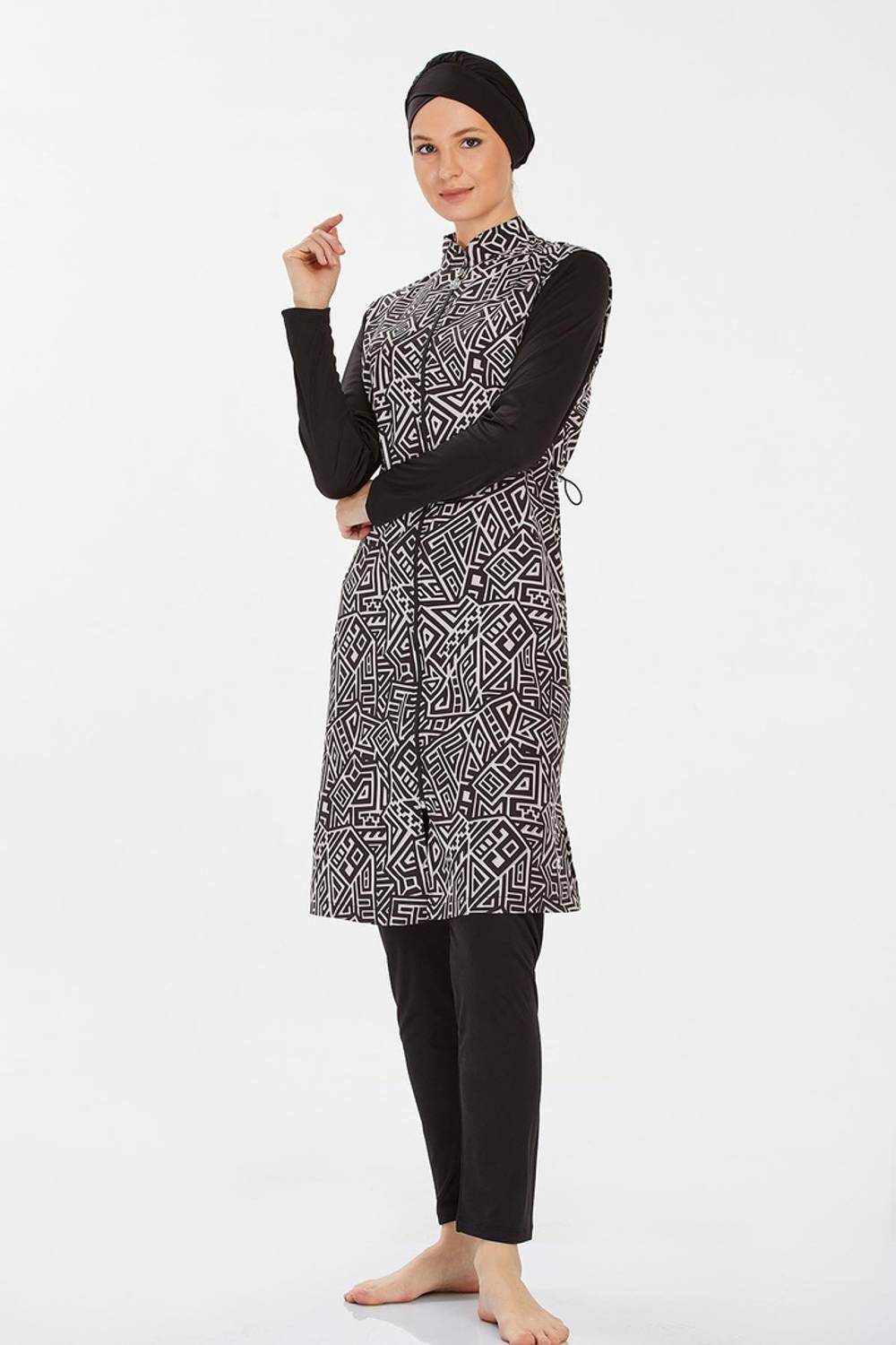 Женский закрытый купальник с длинными рукавами и молнией, из парусинового материала, модель 9270, размер S