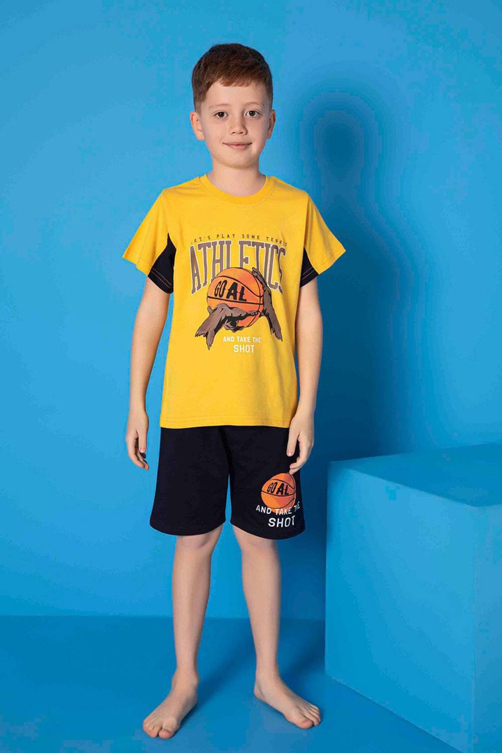 Піжама для хлопчиків з короткими рукавами, капрі, жовта, різні розміри 6-7, 7-8, 8-9, бренд Underwear