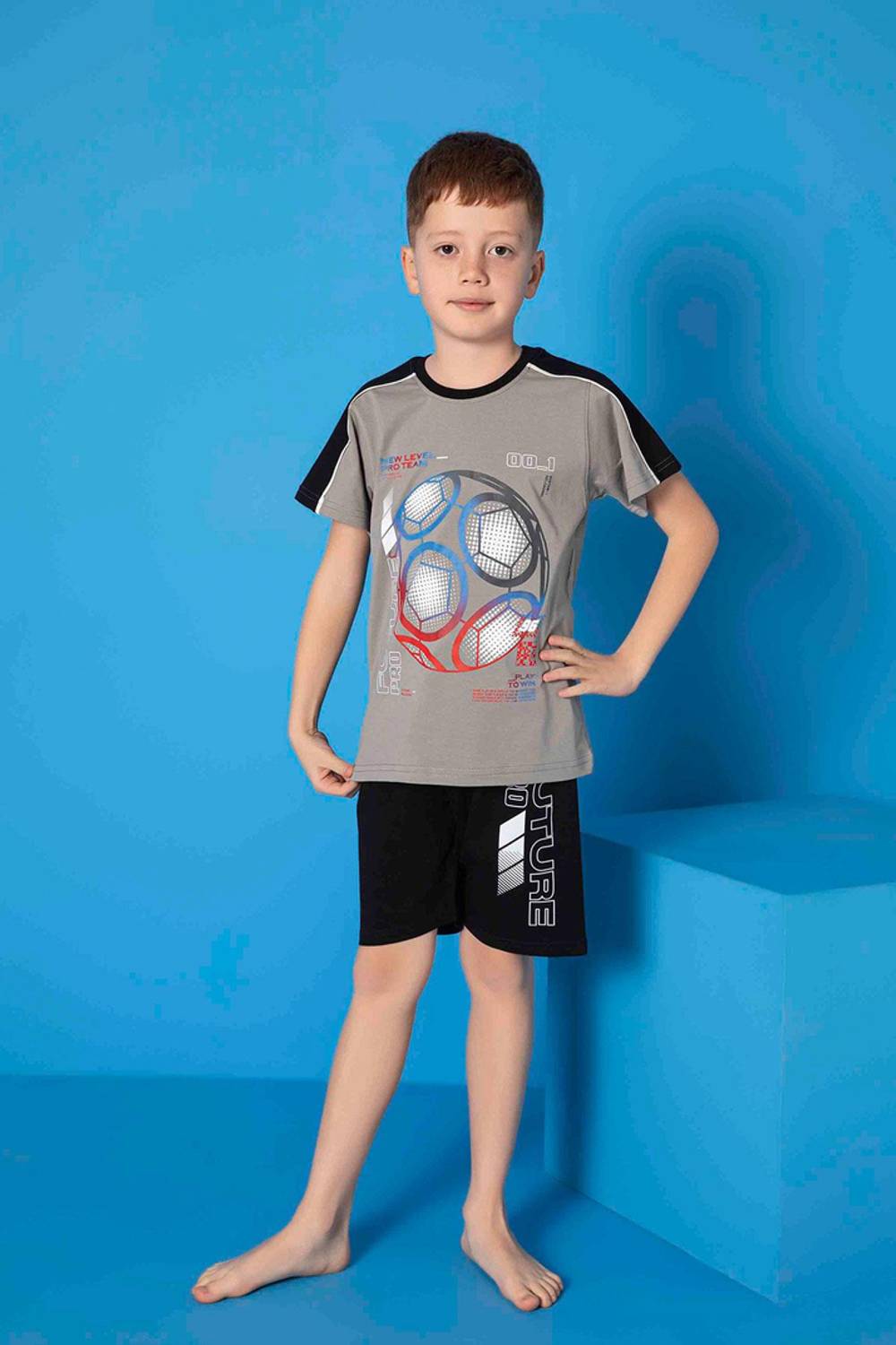 Комплект піжами для хлопчиків з коротким рукавом, капрі | Сірий 3664, бренду Underwear, розміри 6-7, 7-8, 8-9, 10-11