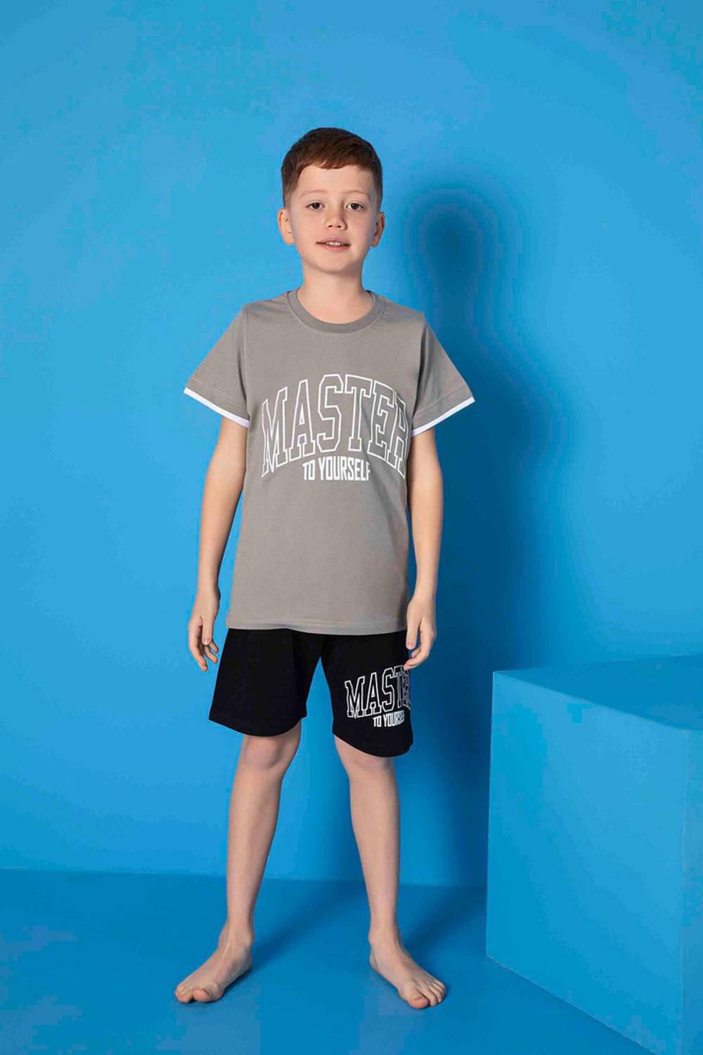 Дитячий хлопчиковий капрі піжамний комплект з коротким рукавом - антрацит 3667, розміри 6-11 років, бренд Бокова білизна