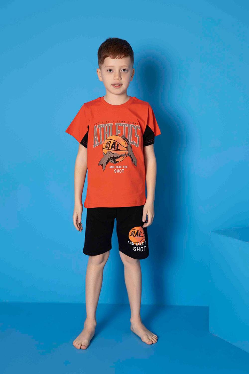 Піжама для хлопчиків з коротким рукавом і капрі | Помаранчевий 3666, бренду Underwear, розміри 6-7, 7-8, 8-9