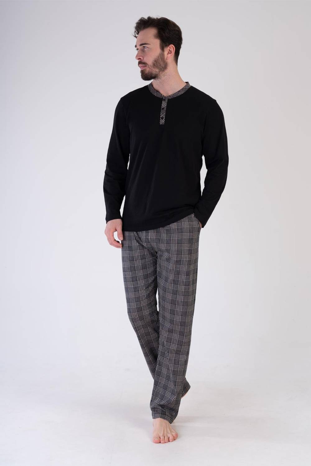 Мікро Софт Піжамний Комплект з Переднім Вирізом | Чорний, Розмір M