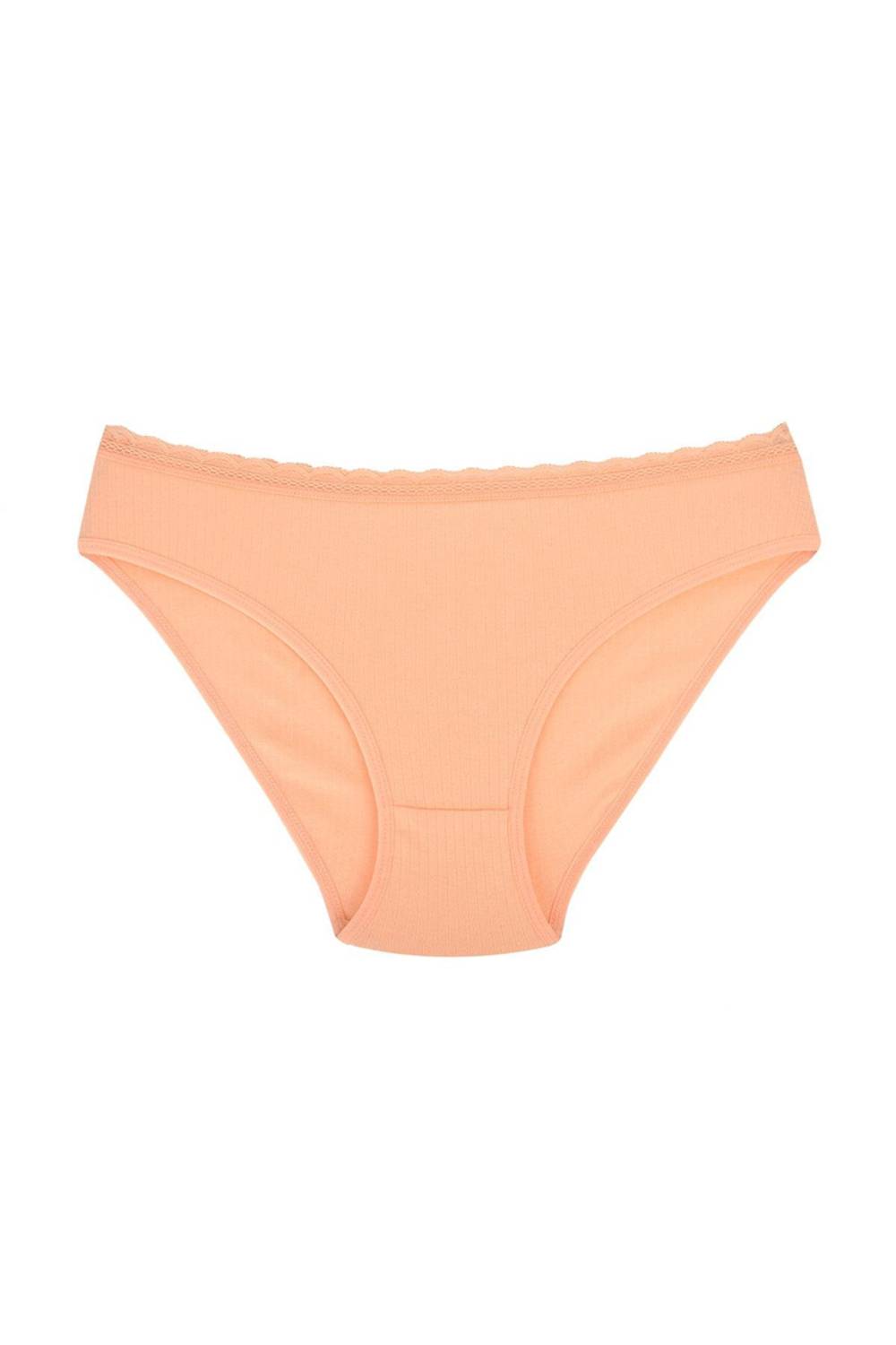 سروال بيكيني مزين بالدانتيل من القطن المرن بألوان برتقالية، متوفر بمقاسات S/M و L/XL