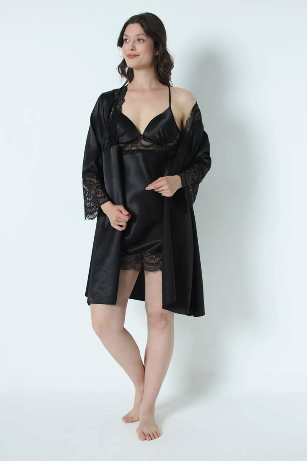 Комплект постельного белья из сатина на 6 предметов – элегантный дизайн и комфорт, черный цвет 8610, размеры S, M, L, XL