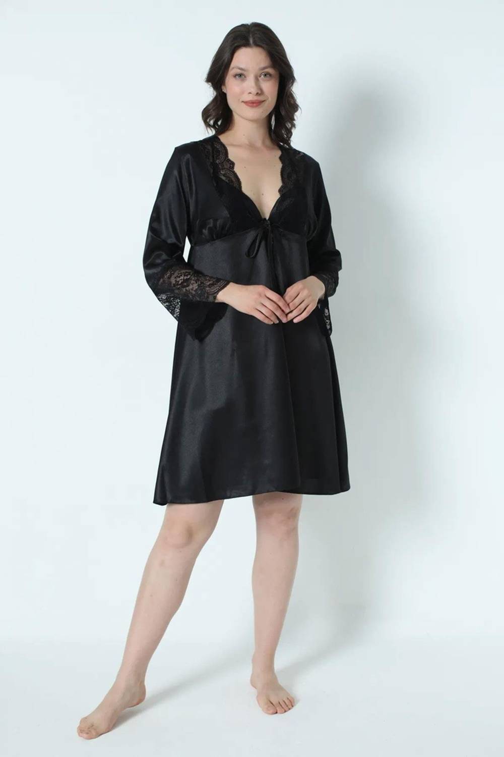 Большой размер сатиновый комплект постельного белья из 6 предметов – элегантность и комфорт | Чёрный 8610