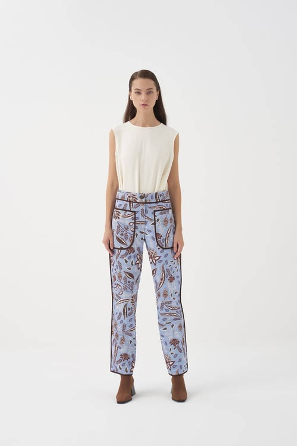 MİEL DESENLİ KAPİTONE CEPLİ PANTOLON MAVİ