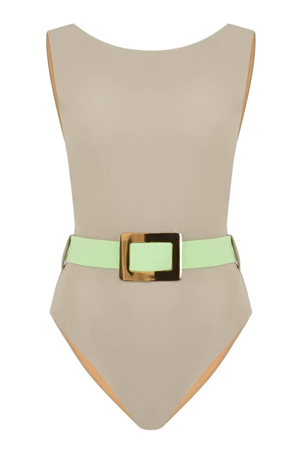 Halter Yaka Gold Toka Detaylı Buz Gri Mayo