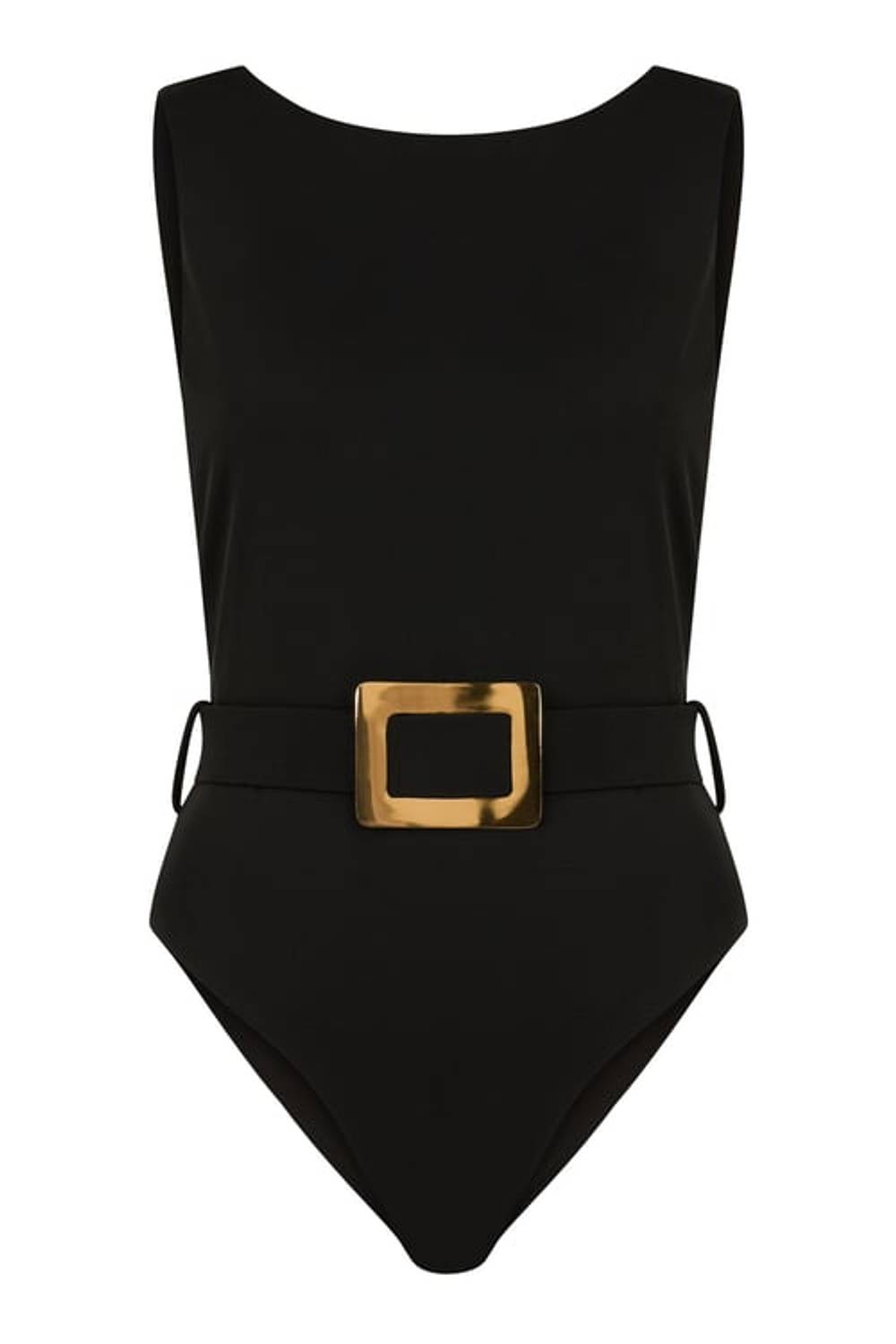 Halter Yaka Gold Toka Detaylı Siyah Mayo