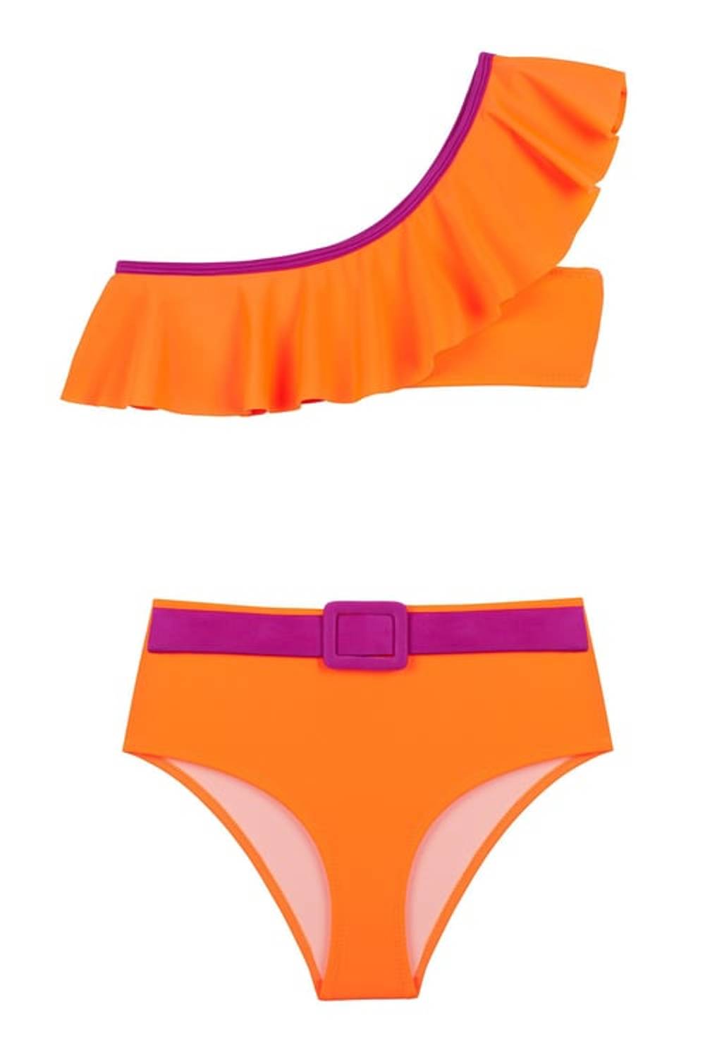 Kids Asimetrik Neon Kontrast Bikini Takım