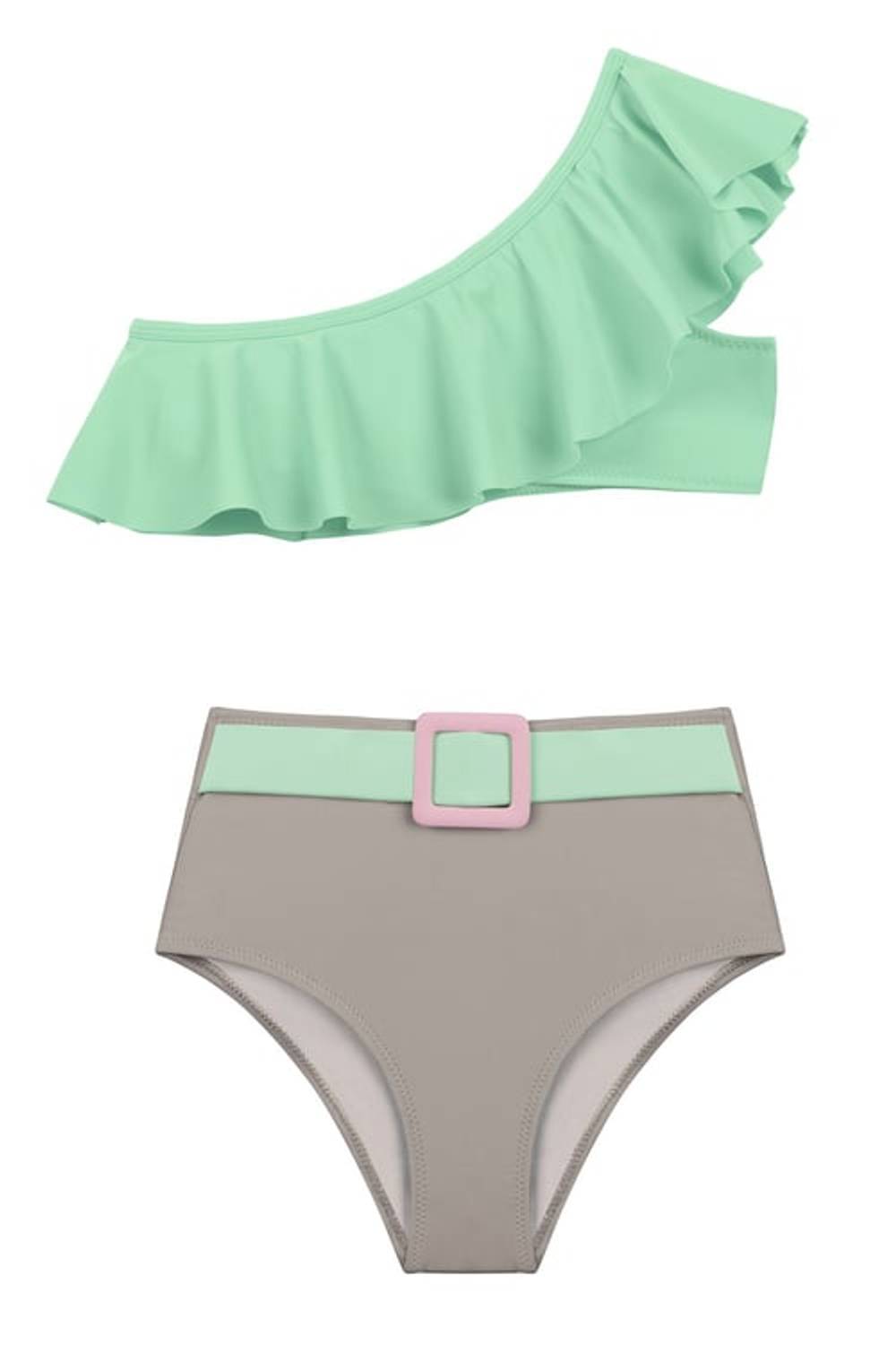 Kids Asimetrik Kontrast Bikini Takım