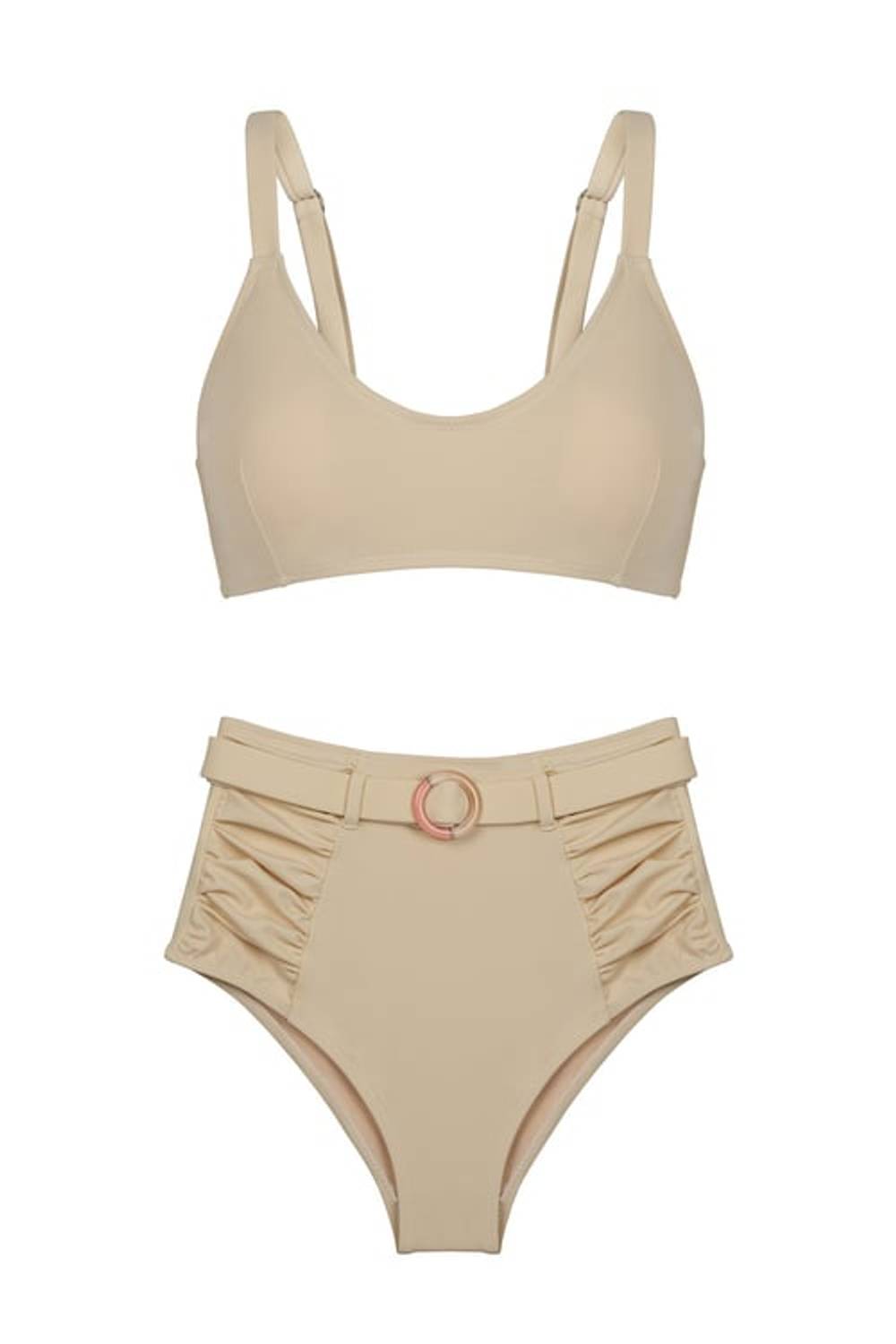 V Kesim Bej Bikini Takım