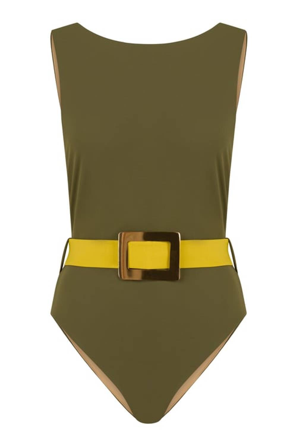 Halter Yaka Gold Toka Detaylı Haki Mayo