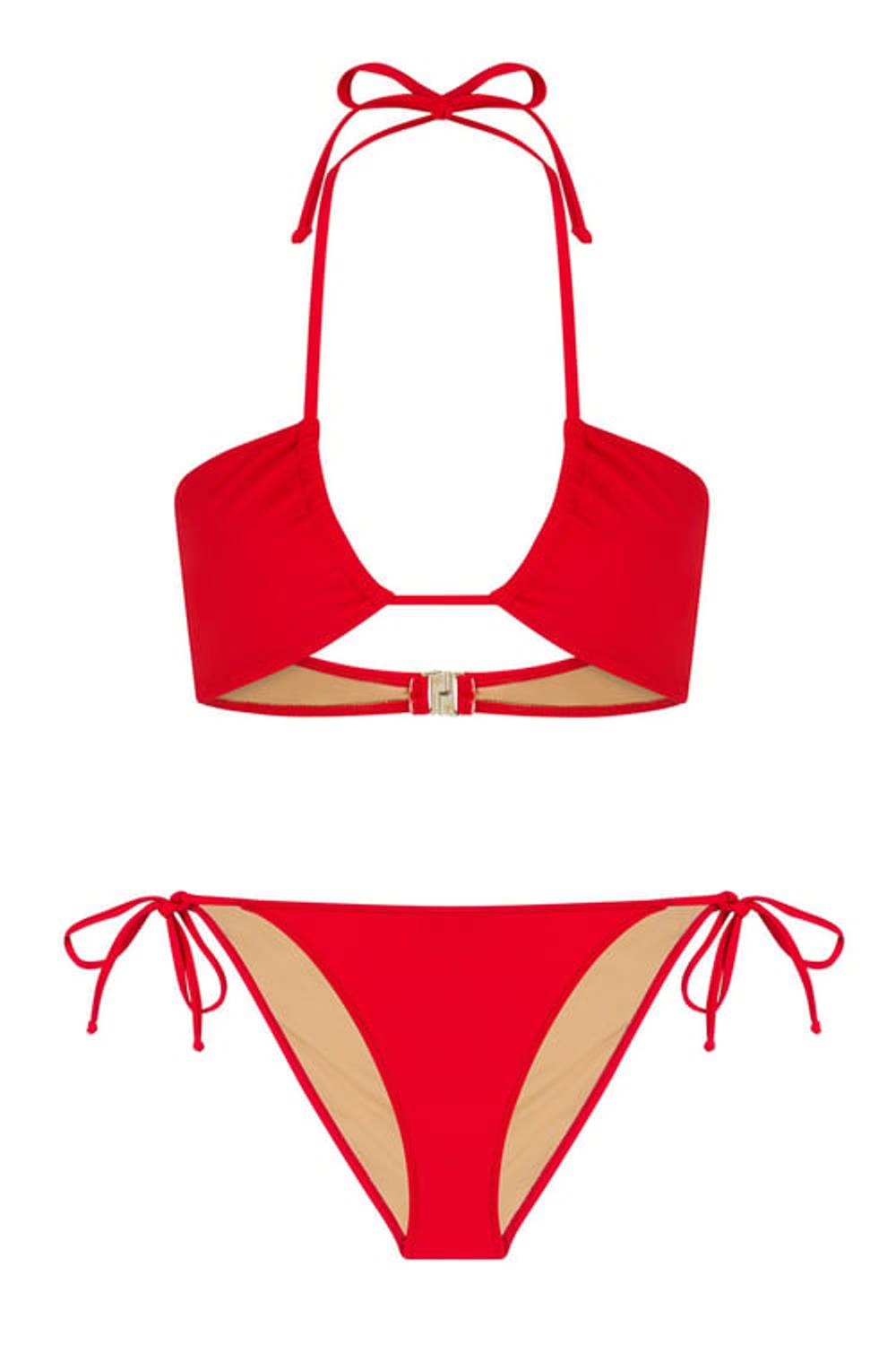 Halter Yaka Kırmızı Bikini Takım