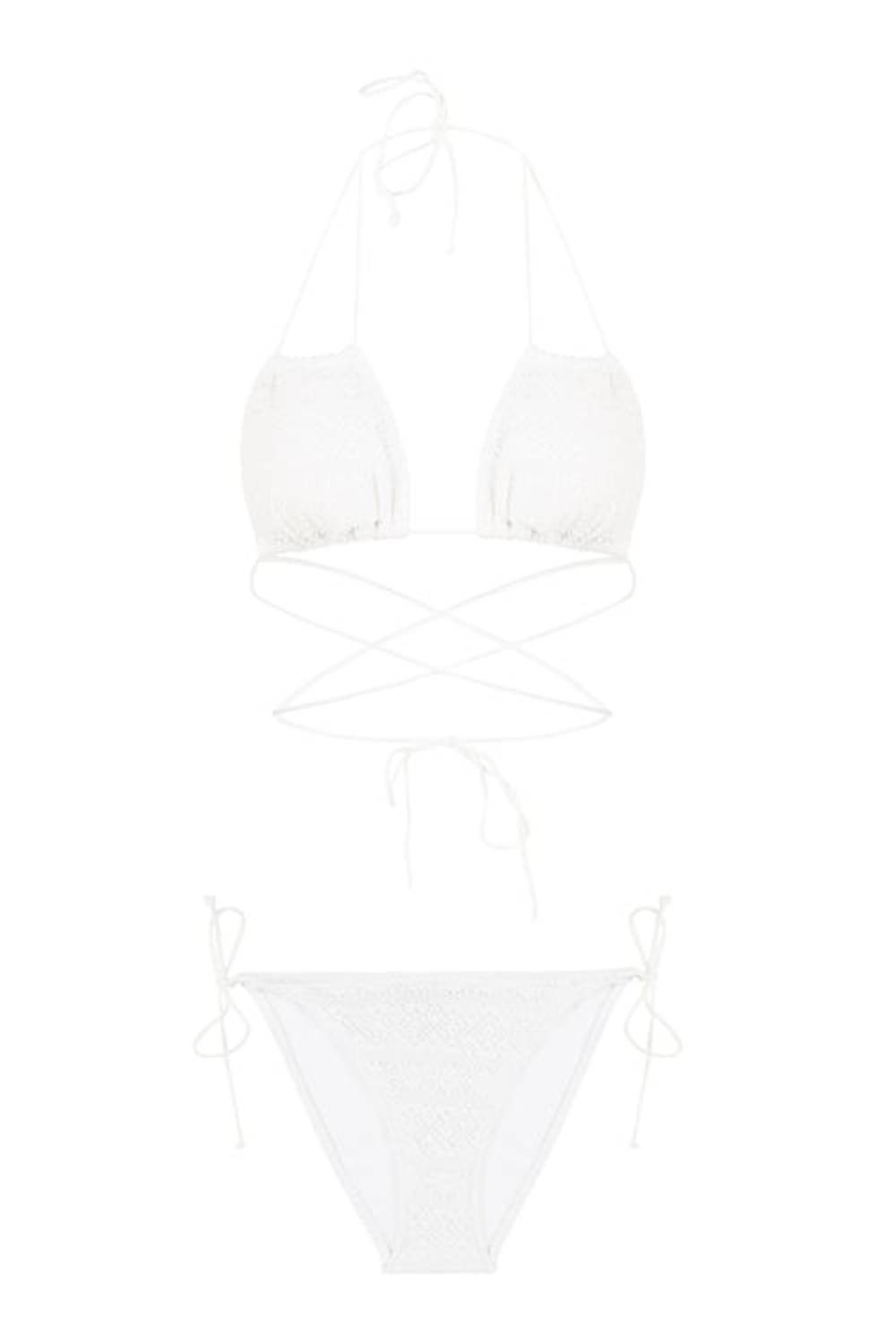 Üçgen Kırık Beyaz File Bikini Takım