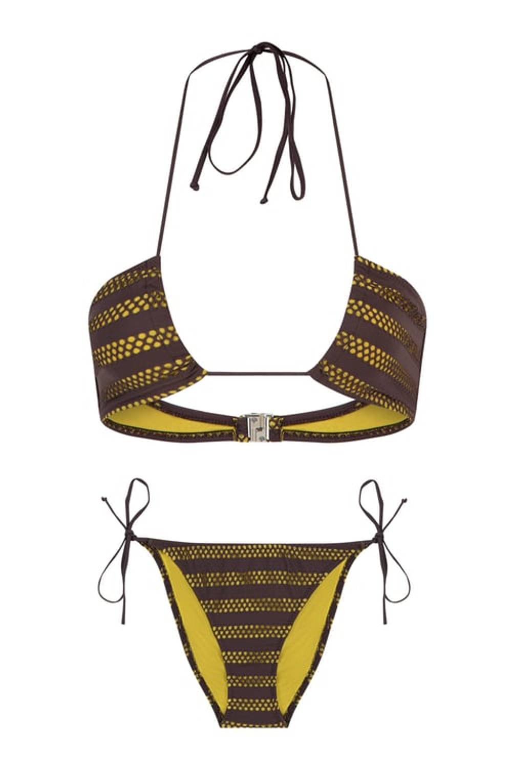 Halter Yaka Kahve File Bikini Takım