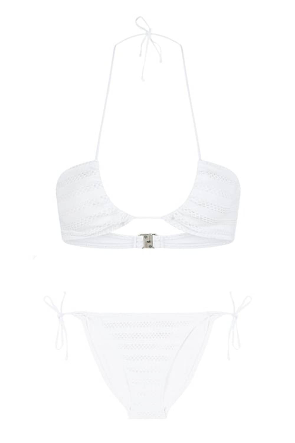 Halter Yaka Beyaz File Bikini Takım