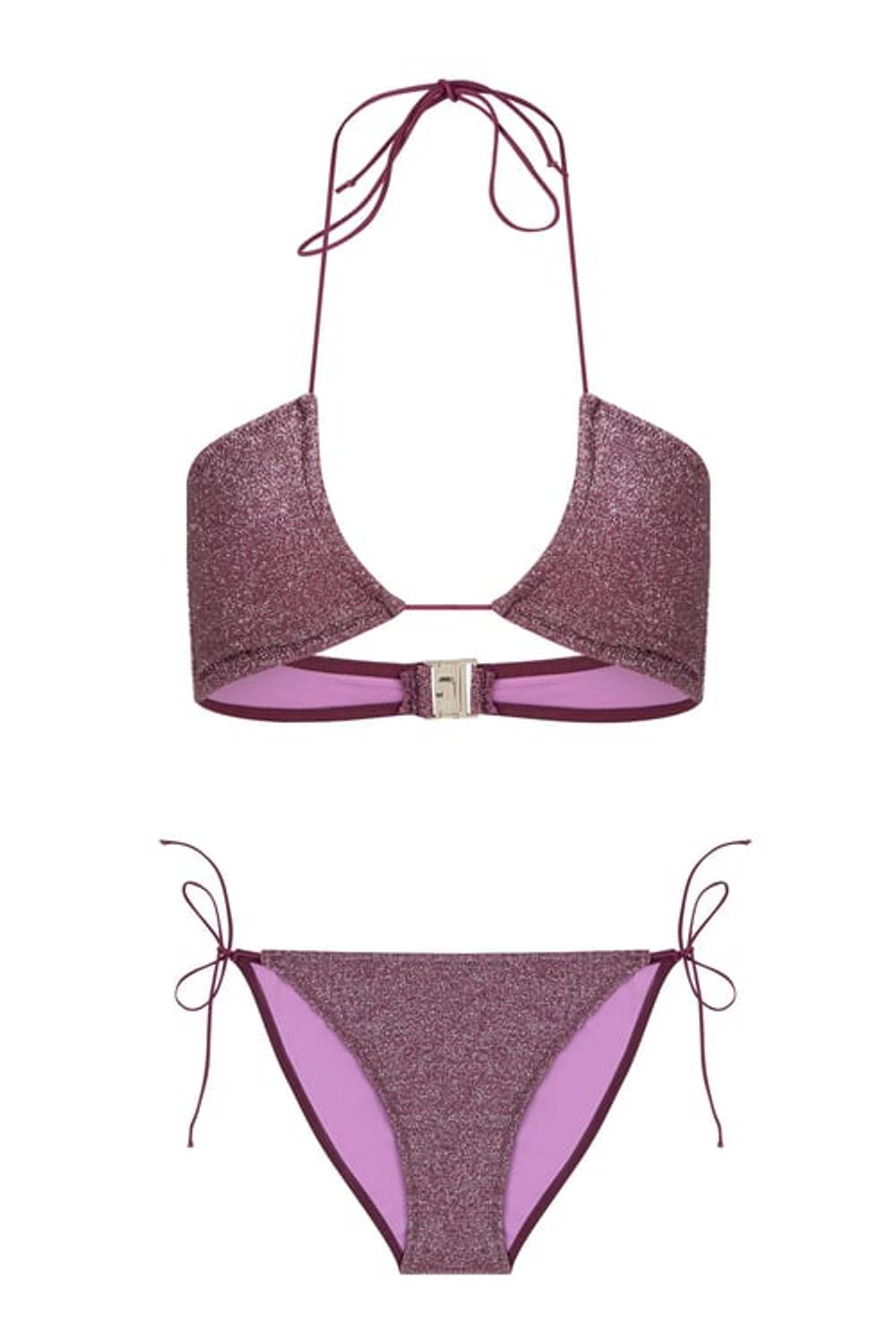 Halter Yaka Mürdüm Lurex Bikini Takım