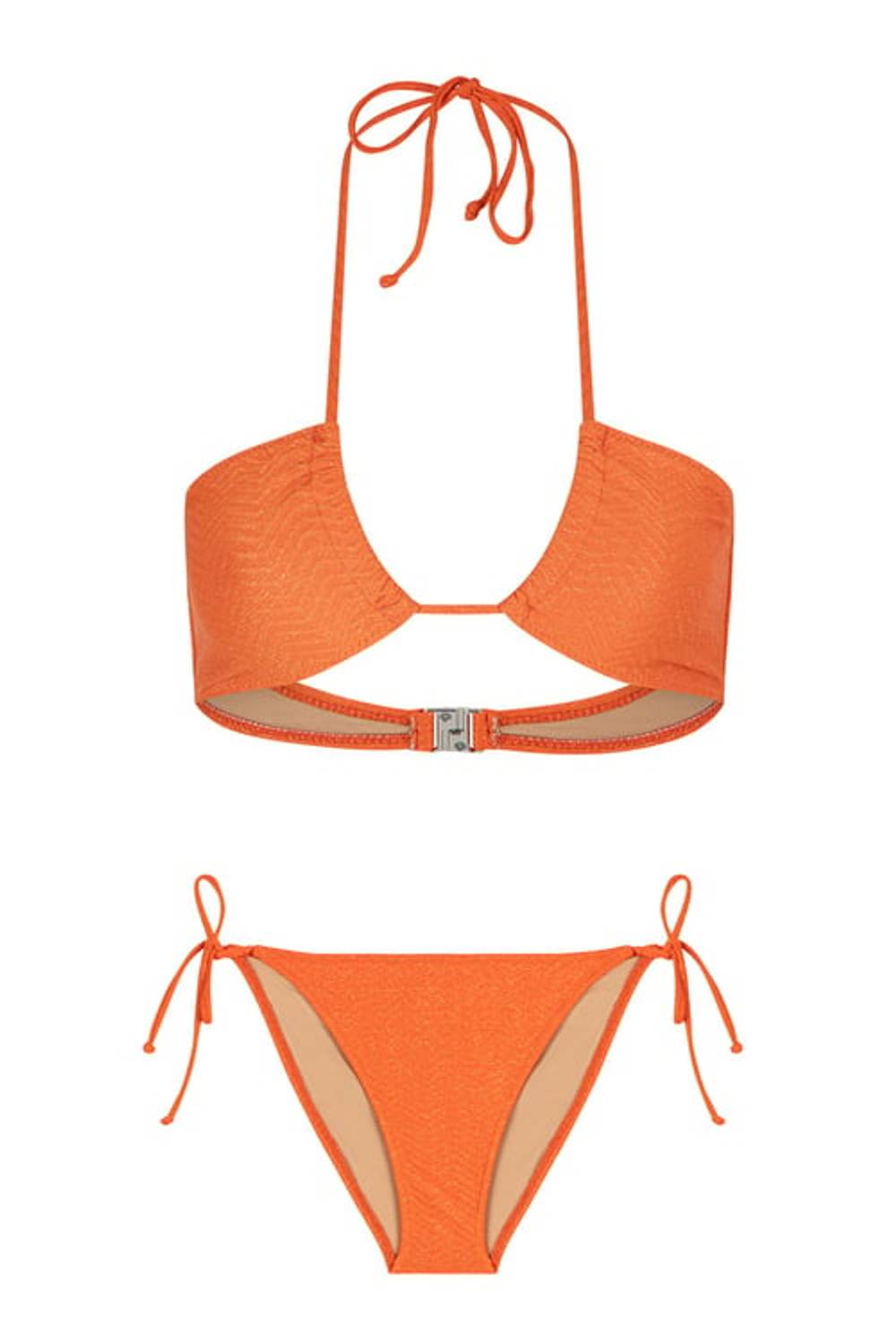 Halter Yaka Turuncu Simli Bikini Takım