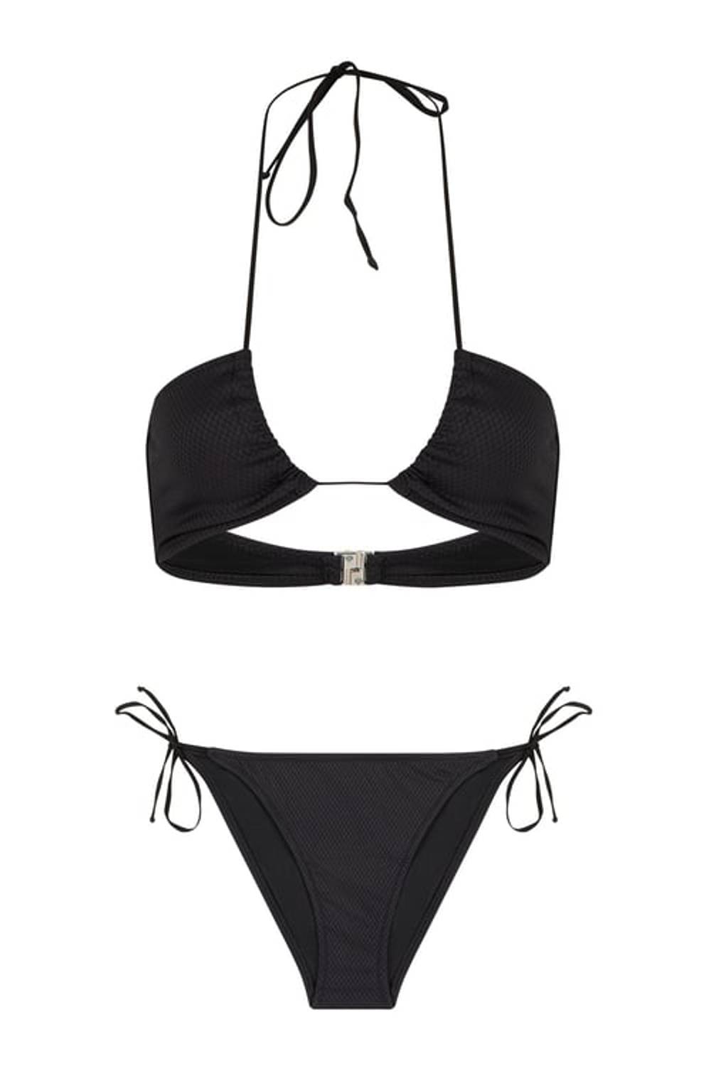 Halter Yaka Siyah Dokulu Bikini Takım