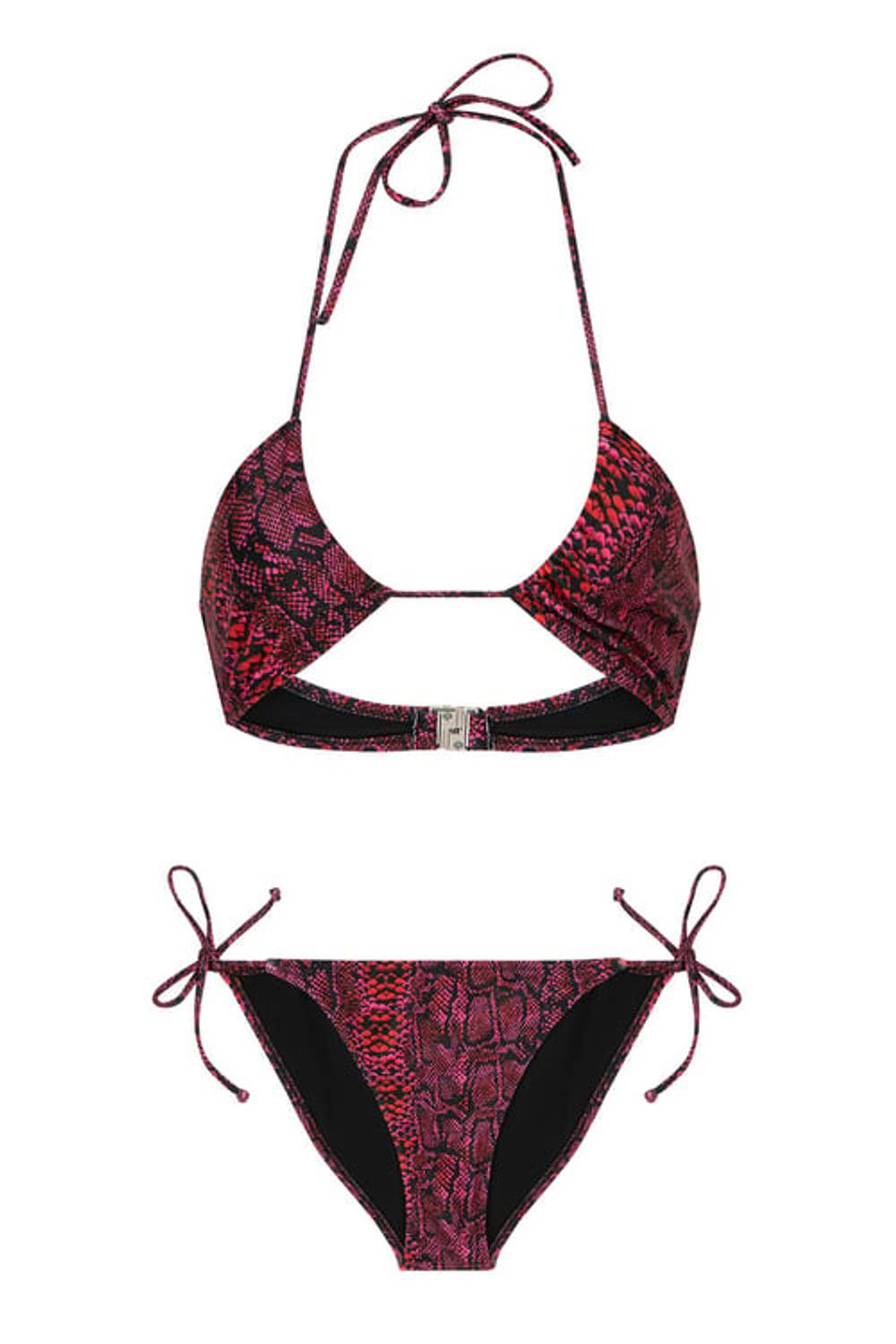 Halter Yaka Piton Renkli Bikini Takım