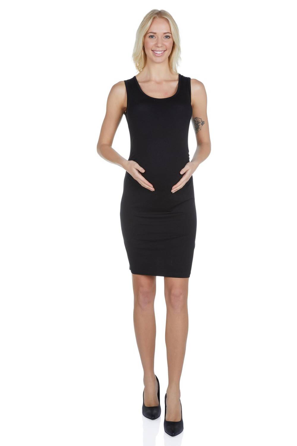 LuvmaBelly Maternity 5007 Plain Black Pleated Maternity Dress