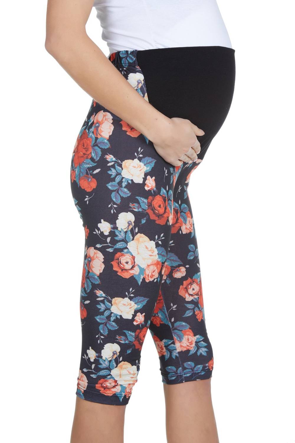 LuvmaBelly Maternity 8018 - Cotton Belly Support Floral Capri Maternity Tights