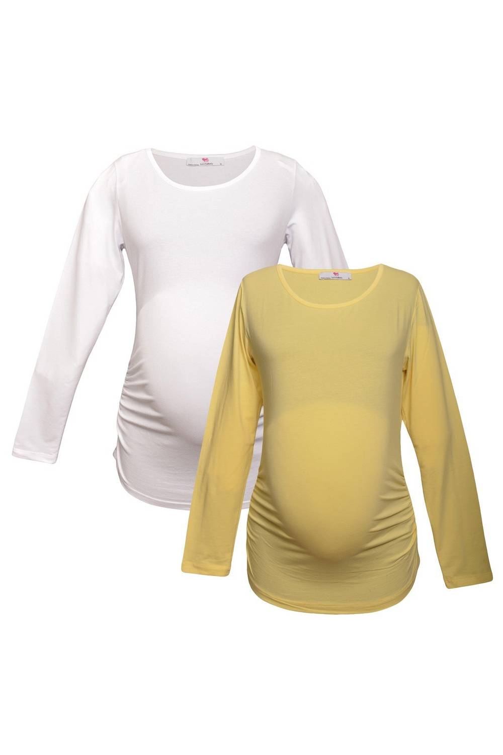 Комплект футболок для беременных LuvmaBelly MYRA2309_2308 из 2-х штук, 98% хлопок, 2% эластан, цвета: желтый и белый, размеры: S, M, L, XL