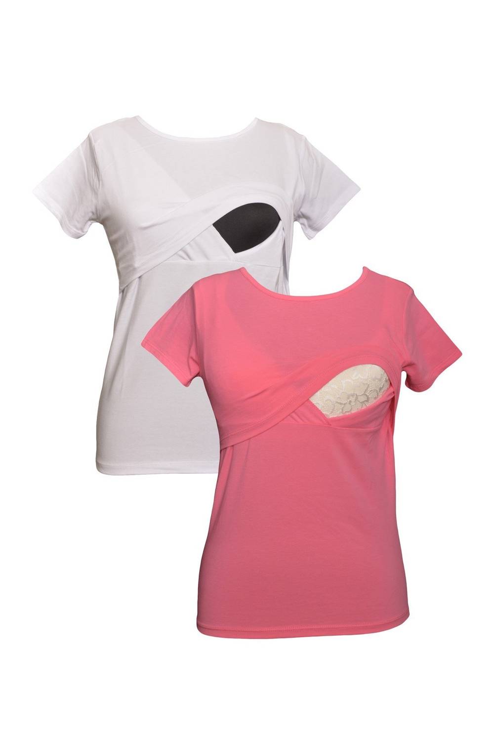 Комплект футболок для кормления LuvmaBelly MYRA2516_2506, 98% хлопок, 2% эластан, 2 штуки, белый и розовый, размеры S, M, L, XL
