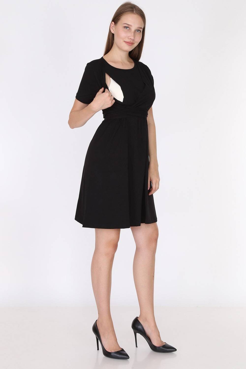 Luvmabelly 5700 - Elegant Dress for Breastfeeding with Black Bow