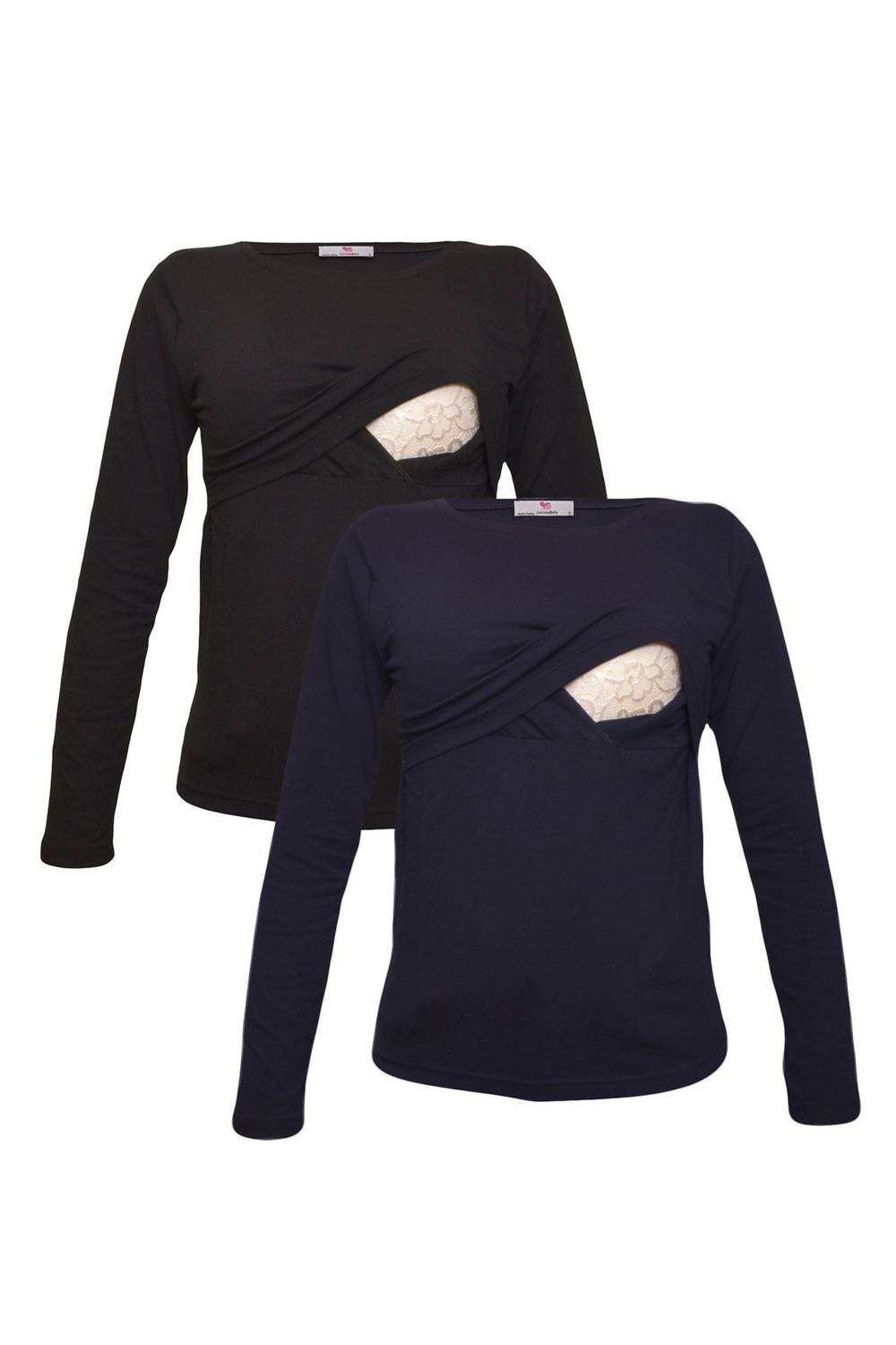 Набор футболок для кормления LuvmaBelly MYRA2701_2702 из 98% хлопка и 2% эластана, цвета черный и темно-синий, доступен в размерах S, M, L, XL