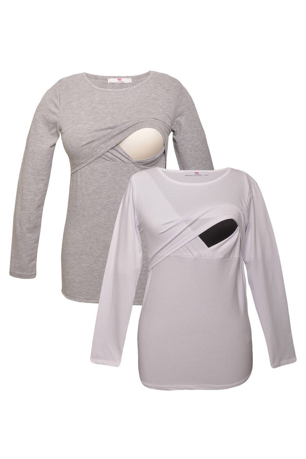 Комплект футболок для годування LuvmaBelly MYRB2704_2708 з 98% бавовни та 2% еластану, колір: сірий і білий, розміри: S, M, L, XL