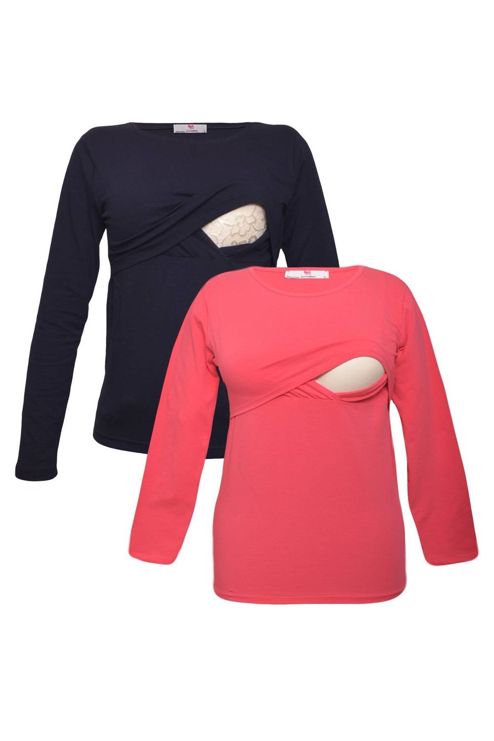 Комплект футболок для кормления LuvmaBelly MYRA2702_2705 из 98% хлопка и 2% эластана, в цветах темно-синий и розовый, размеры S, M, L, XL