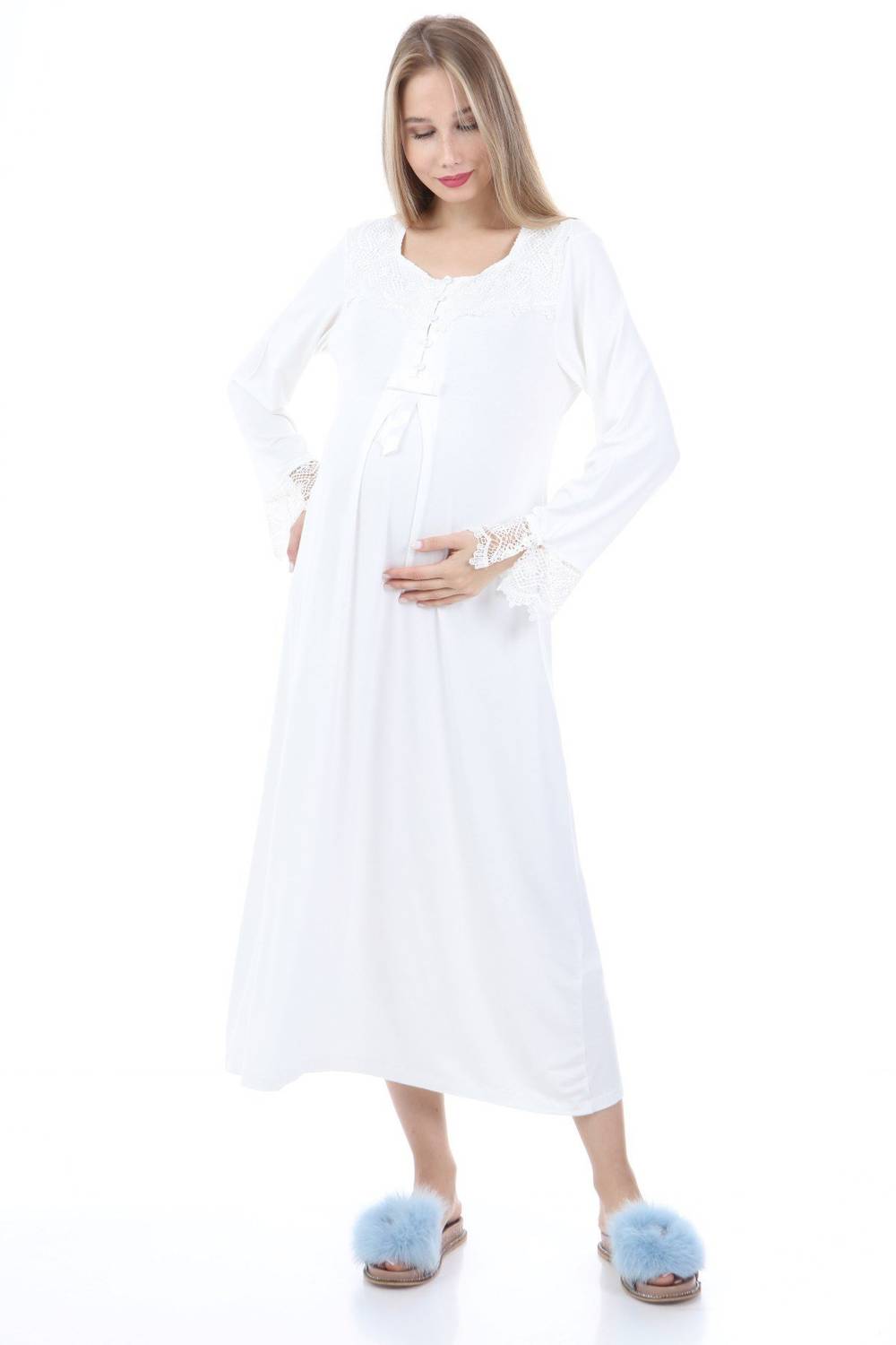 Платье для беременных Luvmabelly MYRA9620 с кружевом и пуговицами, цвет экрю, мягкая ткань, подходит для повседневного использования