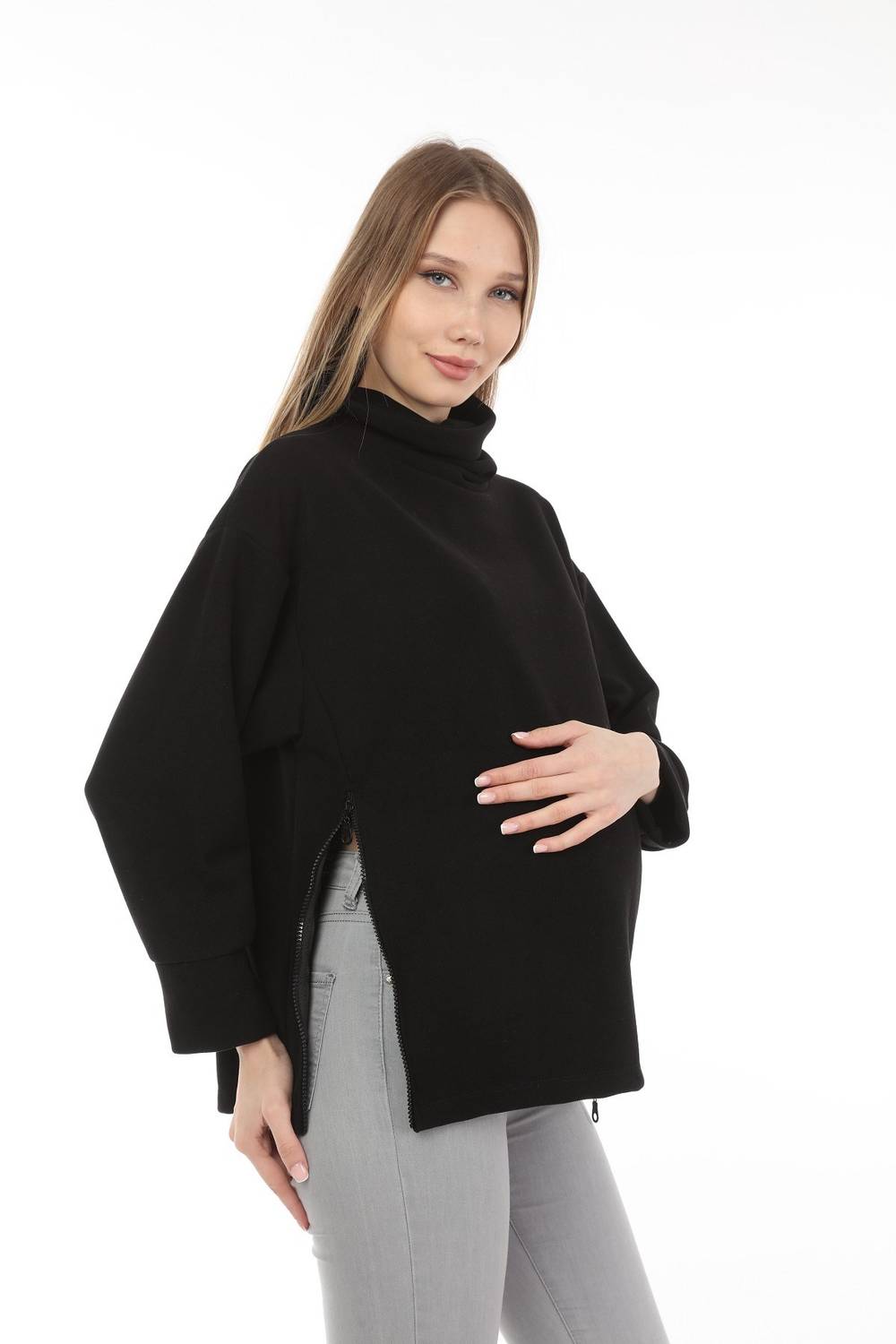 Luvmabelly MYRA4280 Zipper Maternity Sweatshirt -Black