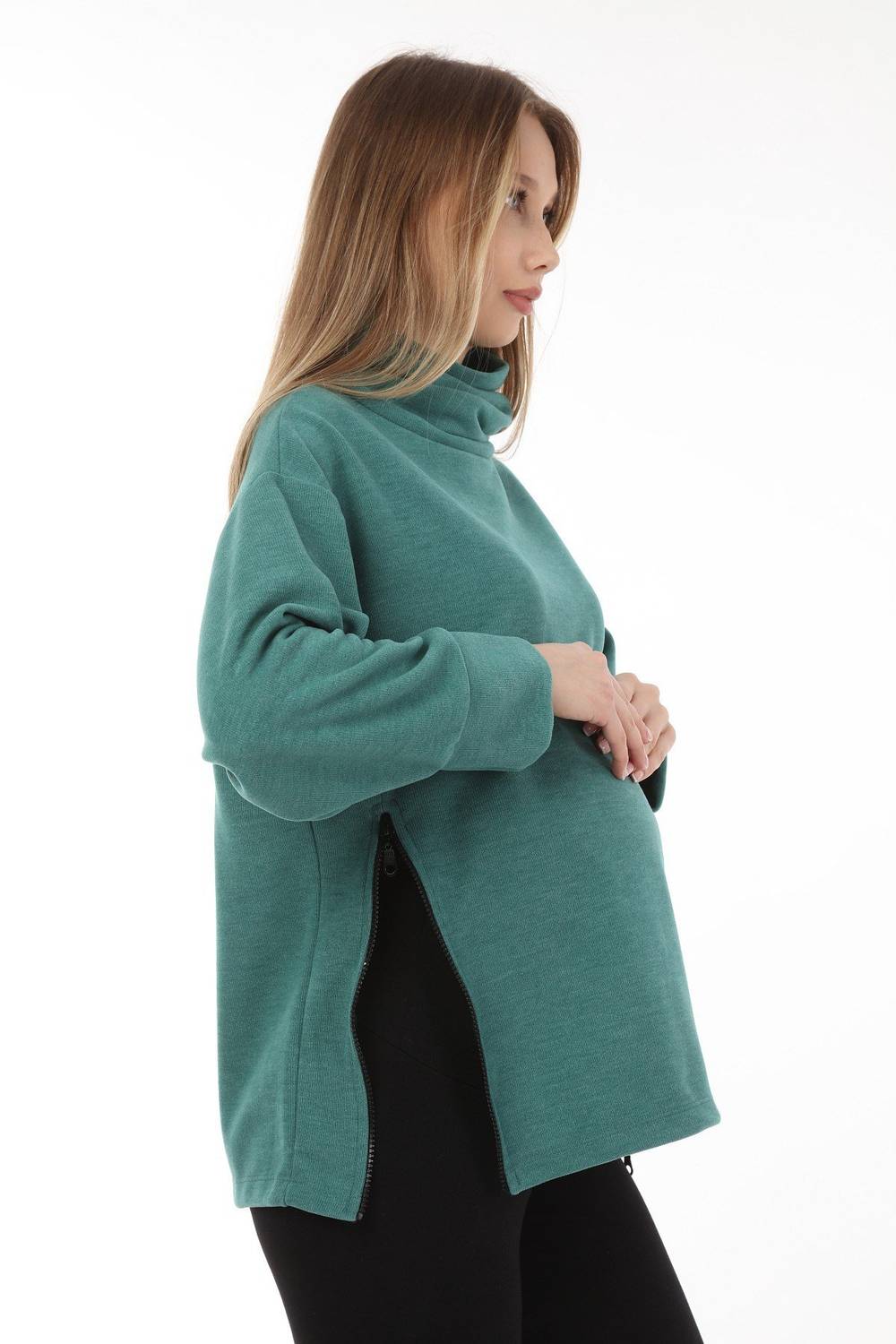 Женский свитшот для беременных Luvmabelly MYRA4281 с фермуаром, зеленый, мягкая ткань, размер S-XL, комфортная посадка