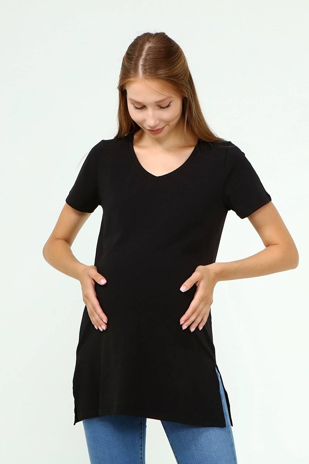 Luvmabelly MYRA2041 - Футболка для беременных V-образным вырезом - Черная