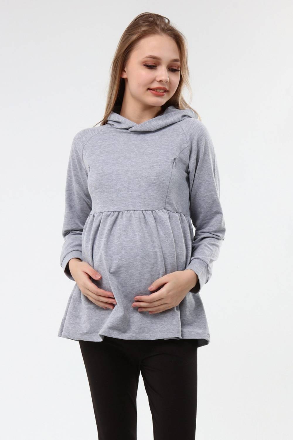Luvmabelly MYRA4530 Büzgülü Fermuarlı Emzirme Sweatshirt -Gri